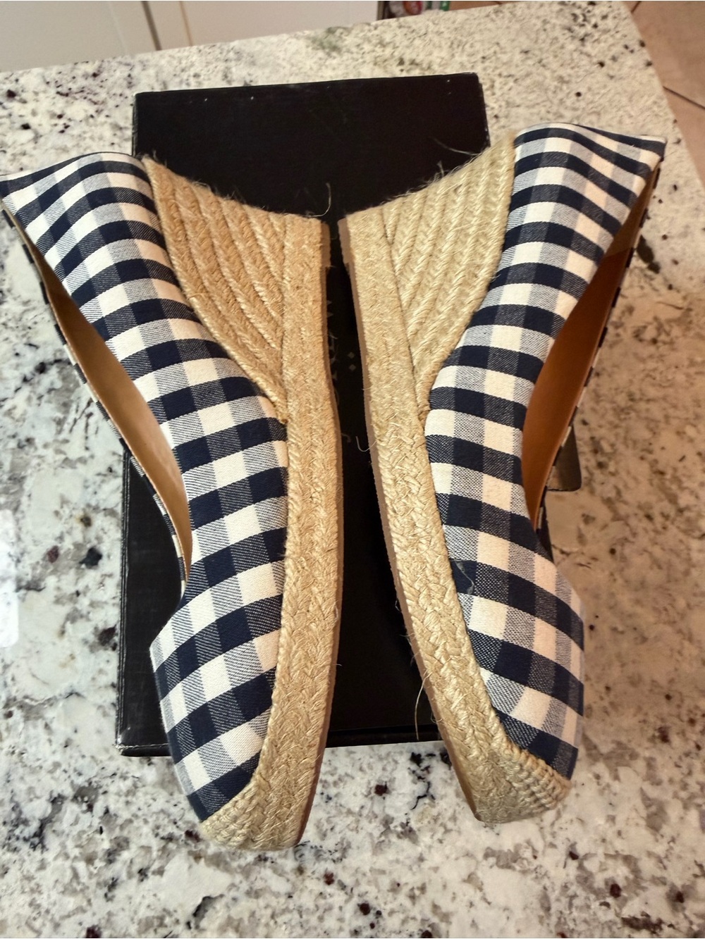 J. Crew Navy and White Gingham Espadrille Wedge Heels - Picture 3 of 7